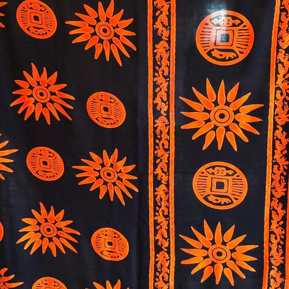 Koko Knot beach wrap/sarong, with fringe, Black/Orange, Appx 39"x58"